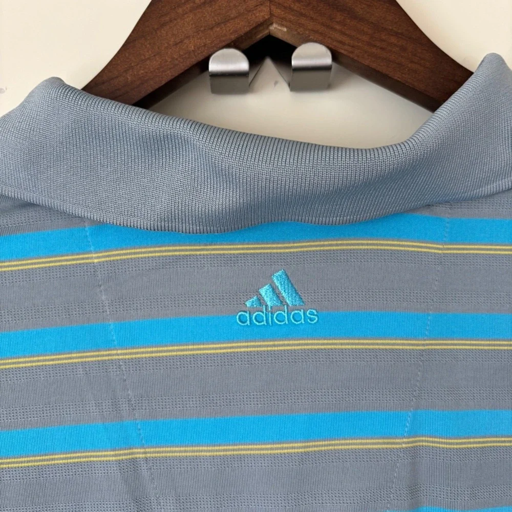Adidas ClimaLite Golf Polo Shirt Mens L Blue Striped Athletic Preppy Casual‎